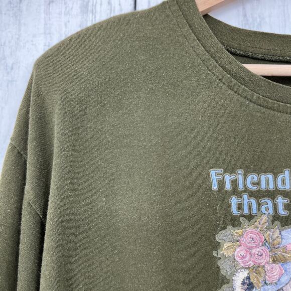 Resource XL American VINTAGE 90s Womens Green Badger Floral Friends Tee Shirt - Picture 4 of 11